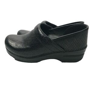 Dansko Womens Black Embossed Leather Professional Clogs Shoes Size 38